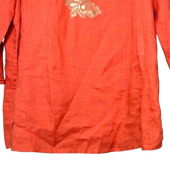 NWT Chicos Women’s 100% Linen Lace Detail Blouse Tangelo  Size Small (0) - Picture 5 of 9